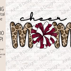 Cheer mom PNG, Maroon Pom Cheer Mom Tshirt Design, Sublimation design, Digital Download