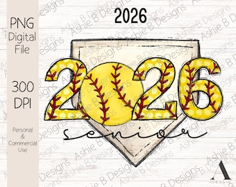Softball Senior 2026 PNG, motif de t-shirt par sublimation, téléchargement numérique, dtf