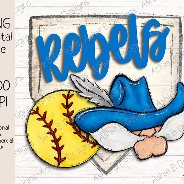 Rebels Softball PNG, Blue Rebels tshirt Design, Sublimation, Digital Download