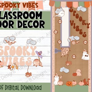 Klassenzimmer Tür Dekor, Groovy Retro Halloween Spooky Vibes Bullet Board Kit, Digital Download