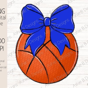 Blue Coquette Bow Basketball PNG, Projekt koszulki do koszykówki, Pobieranie cyfrowe, dtf