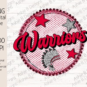 Warriors PNG, Retro Red and Black Warriors Tshirt Design, Sublimation, Digital Download
