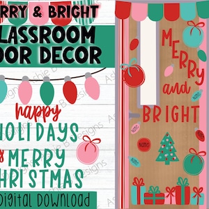 Classroom Door Decor, Merry and Bright Christmas Bulletin Board Kit, printable PDF, Digital Download