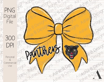 Panthers bow PNG, Yellow Coquette Bow Tshirt Design, Sublimation, Digital Download