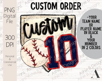 CUSTOM Listing, Made to Order Digital PNG, Baseball Homeplate with Team or Player Name and Number, Baseball Png