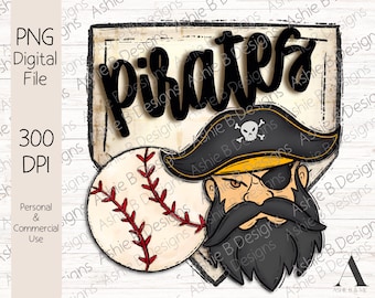 Pirates Baseball PNG, Black Pirates Baseball tshirt Design, Digital Download, DTF