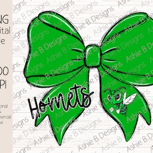 Hornets bow PNG, Green Hornets Coquette Bow Tshirt Design, Sublimation, Digital Download