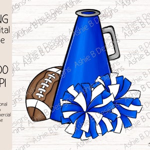 Football Pom Pom Cheer PNG, Blue Football Tshirt Design, Sublimation design, Digital Download