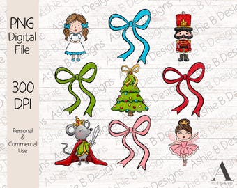 Weihnachtsnussknacker PNG, Collage Nussknacker Kokette Bogen T-Shirt Design, digitaler Download