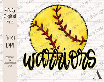 Camiseta de softbol Warriors PNG, diseño de sublimación de Warriors, descarga digital, diseño DTF