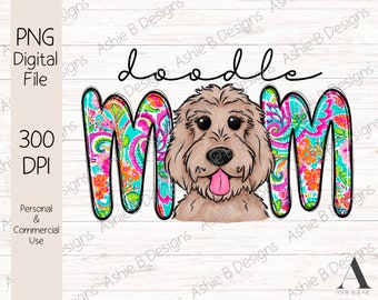 Doodle Hund Mama PNG: Sweatshirt Design (Digitaler Download)