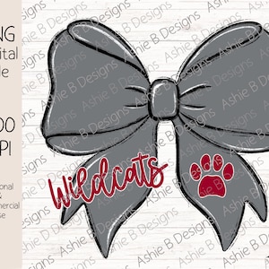 Wildcats bow PNG, Wildcats Paw Coquette Bow Tshirt Design, Digital Download
