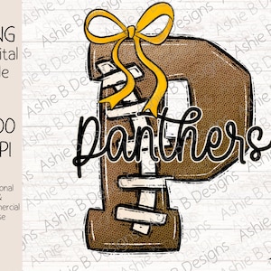 Panthers Football PNG, Yellow Coquette Bow Panthers Football Tshirt design, Digital Download