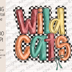 Wildcats PNG, Wildcats Distressed Checkered Coquette Bow Tshirt Design, Sublimation, DTF Design, Mascot, Digital Download