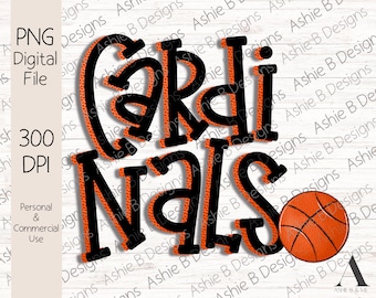 Cardinals Basketball PNG, Cardinals Doodle letter Tshirt design, Digital Download, Sublimation, DTF