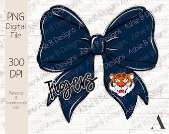 Tigers bow PNG, Navy Coquette Bow Tshirt Design, Sublimation, Digital Download