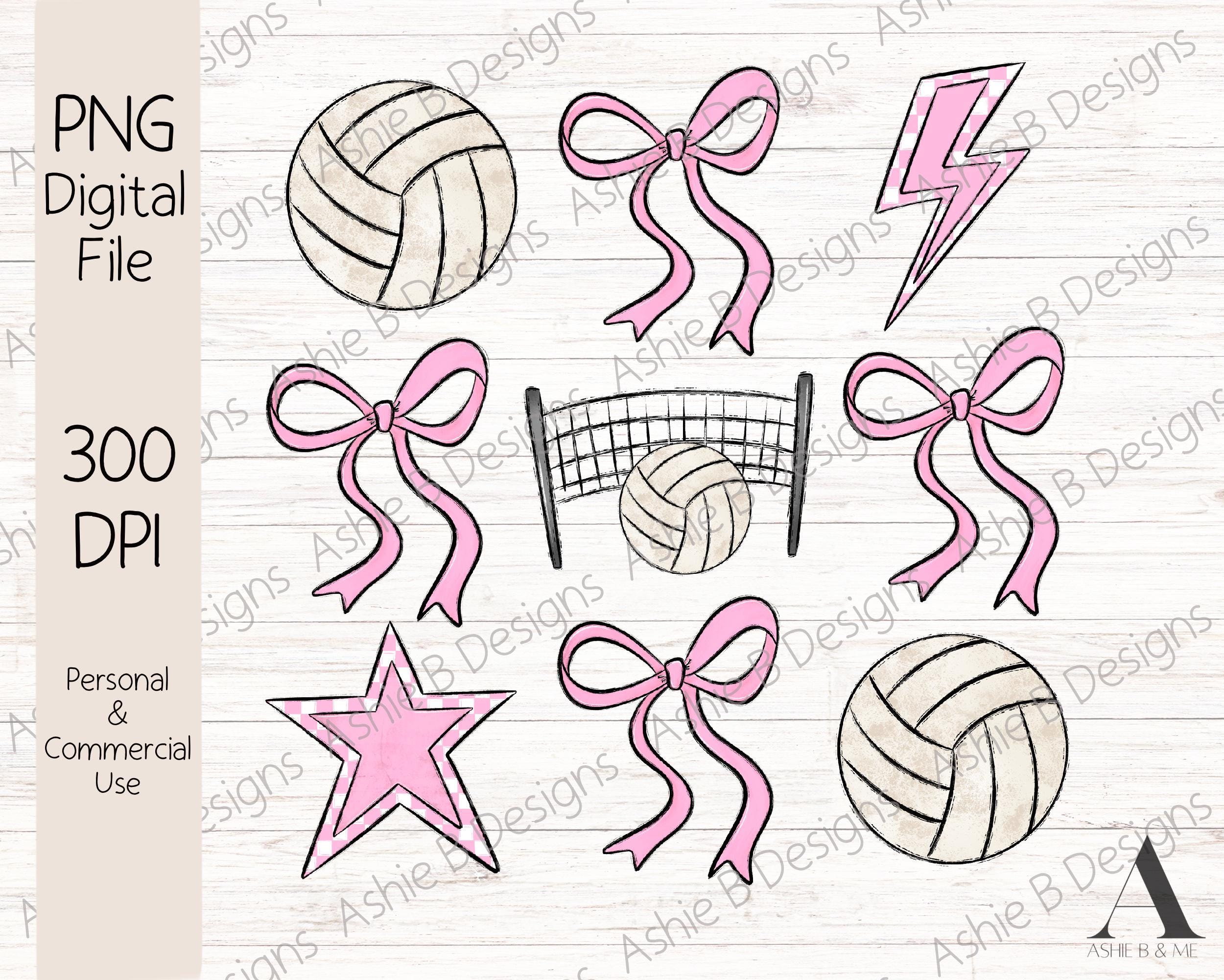 Volleyball Bow Collage PNG, Pink Coquette Bow Volleyball Tshirt Design, Digital Download