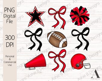 Football Bow Collage PNG, Red and Black Coquette Bow Football Tshirt Design, Sublimation design, Digital Download, DTF design