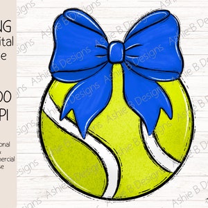 Blue Coquette Bow Tennis Ball PNG, Tennis tshirt design, Digital Download