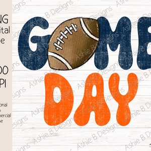 Game Day Football PNG, Orange and Blue Sublimation Football Game Day tshirt design, Digital Download, DTF Design