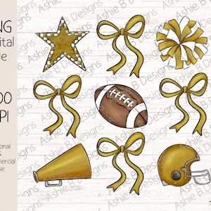 Football Bow Collage PNG, Gold Coquette Bow Football Tshirt Design, Sublimation design, Digital Download