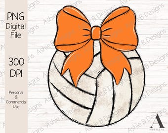Orange Bow Volleyball PNG, Orange Coquette Volleyball tshirt design, Digital Download