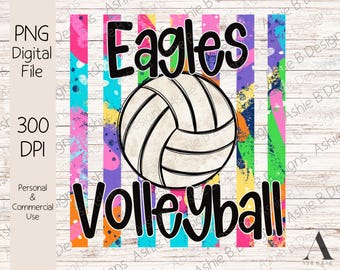Eagles Volleyball PNG, design Preppy Stripe Volleyball, download digitale, DTF