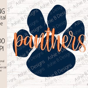 Panther Paw PNG, Navy and Orange Panther Paw Tshirt design, Digital Download