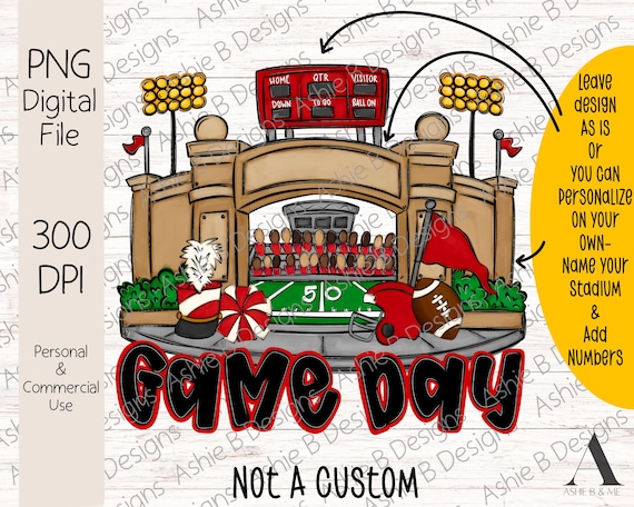 Game Day Football Stadium PNG, Red Football Helmet Tshirt Design, Sublimation DTF design, Digital Download