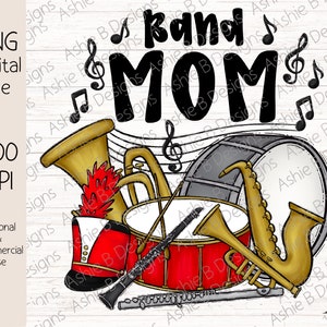 Band Mom PNG, Red Band Mom t-shirt design, Digital Download, DTF