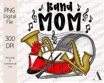 Band Mom PNG, Red Band Mom t-shirt design, Digital Download, DTF