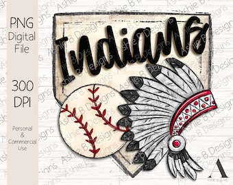 Indians Baseball PNG, Red Indians Sublimation tshirt Design, Digital Download, DTF
