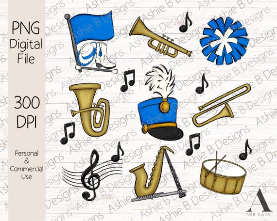 Band Collage png, Blue Band Instruments tshirt collage design, Band Mom, DTF design