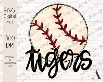 Tigers Baseball PNG, Design per maglietta a sublimazione Tigers, Download digitale, DTF