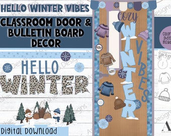 Classroom Door Decor, Winter Vibes Bulletin Board,  Printable PDF, Digital Download