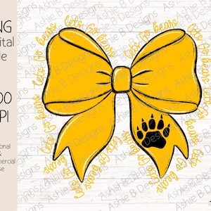 Bears bow PNG, Yellow Gold Coquette Bow Lets Go Bears Tshirt Design, Sublimation, Digital Download