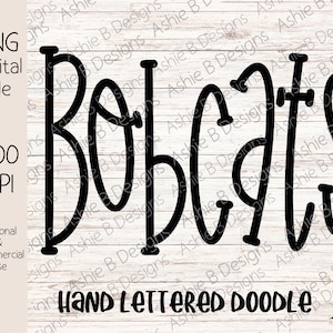 Bobcats con letras dibujadas a mano, diseño de camiseta de sublimación, clipart, descarga digital