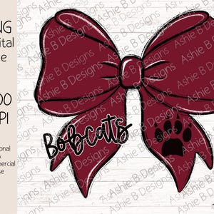 Bobcats bow PNG, Maroon Bobcats Coquette Bow Tshirt Design, Sublimation, Digital Download
