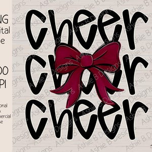 Cheer PNG, Maroon Cheer Coquette Bow tshirt design, Digital Download, DTF