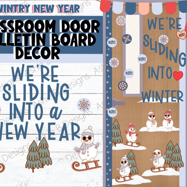 Classroom Door Decor, Retro Winter Bulletin Board, Easy classroom decorations, Digital Download