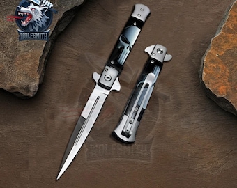 8.75" Punisher GodFather Milano Spring Assisted Knife For Father,Husband, Boyfriend,Christmas gift W038 -WolfSmithKnife