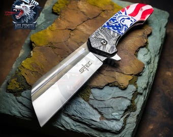 8" Eagle US Flag Liberty Razor Cleaver Folding Steel Blade Knife For Men and Women , Father Mother's Day W079-WolfSmithKnife