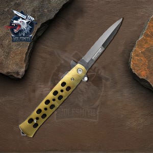 9&quot; Gold Tactical Milano Spring Assisted Knife For Father,Husband, Boyfriend,Christmas gift W040 -WolfSmithKnife