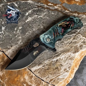 8.5&quot; Classic Green Dragon Fantasy Knife Hunting Folding Steel Blade Knife For Father, Husband, Boyfriend, Christmas gift H02 -WolfSmithKnife