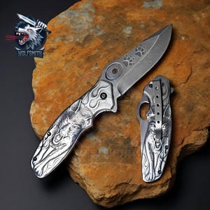 8.5" Best Stonewash Wolf Knife Non Spring Assisted Hunting Folding Knife For Father, Husband, Boyfriend, Christmas gift B011 -WolfSmithKnife