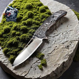 White Dragon Folding Knife - Fiery Fantasy Steel Blade