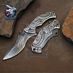 8” Fantasy Dragon Knife Pocket Knife For Father, Husband, Boyfriend, Christmas gift W02 - WolfSmithKnife