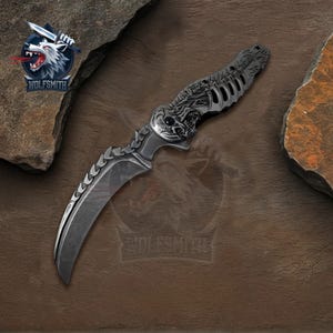 Classic Stonewash 8.5&quot; Skull Fantasy Vintage Hunting Folding Steel Knife For Father,Husband, Boyfriend, Christmas gift W016 - WolfSmithKnife