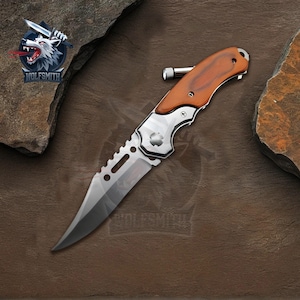7.5&quot; Classic Vintage Tactical Hunting Folding Steel Knife with Led For Father, Husband, Boyfriend, Christmas gift W035 - WolfSmithKnife