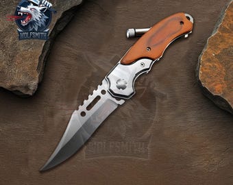 7.5" Classic Vintage Tactical Hunting Folding Steel Knife with Led For Father, Husband, Boyfriend, Christmas gift W035 - WolfSmithKnife